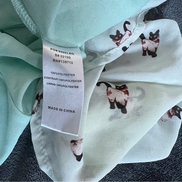 Mint-green cat-print Doe and Rae mini dress - Picture 7 of 10